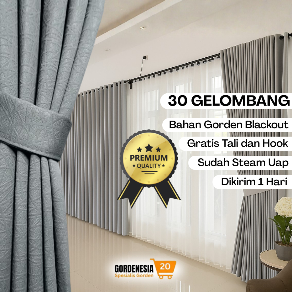 Gorden Jendela 30 Gelombang Bahan Blackout Minimalis Hordeng Panjang Sekat Ruangan Mewah Jendela Kam