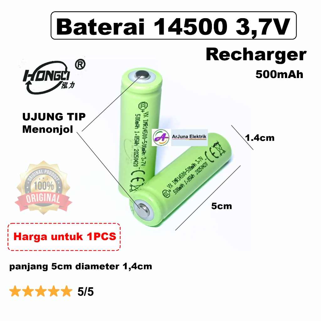 Baterai 14500 Hongli 3.7V tip Original Garansi