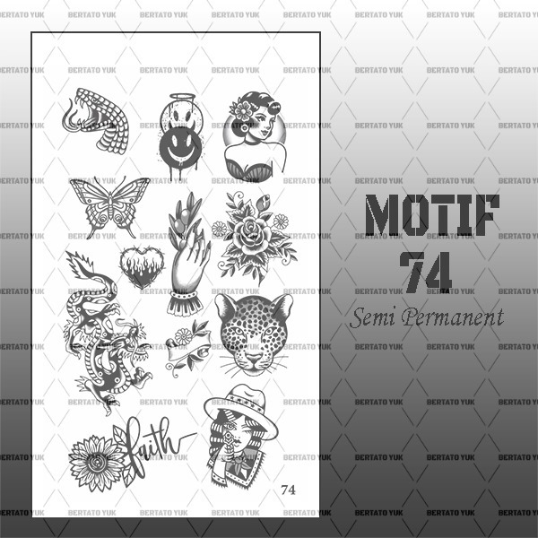 BERTATO-Stiker tato temporer semi permanen Seri NEW 74 / Tato temporer anti air semi permanen / Bert