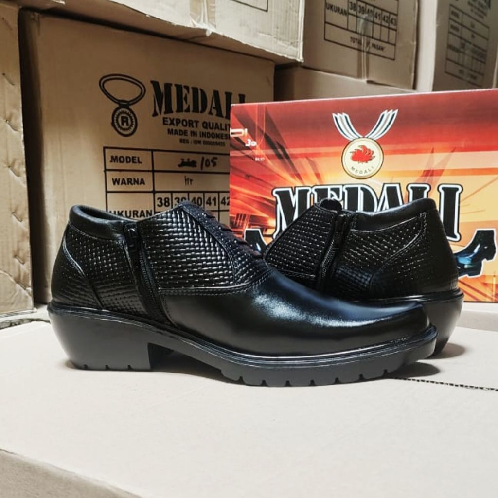 SEPATU KULIT PRIA PDH SEMI BOOTS SEPATU MEDALI POLRI/TNI/SECURITY/SATPAM/DINAS/KERJA/KANTOR/FORMAL/P