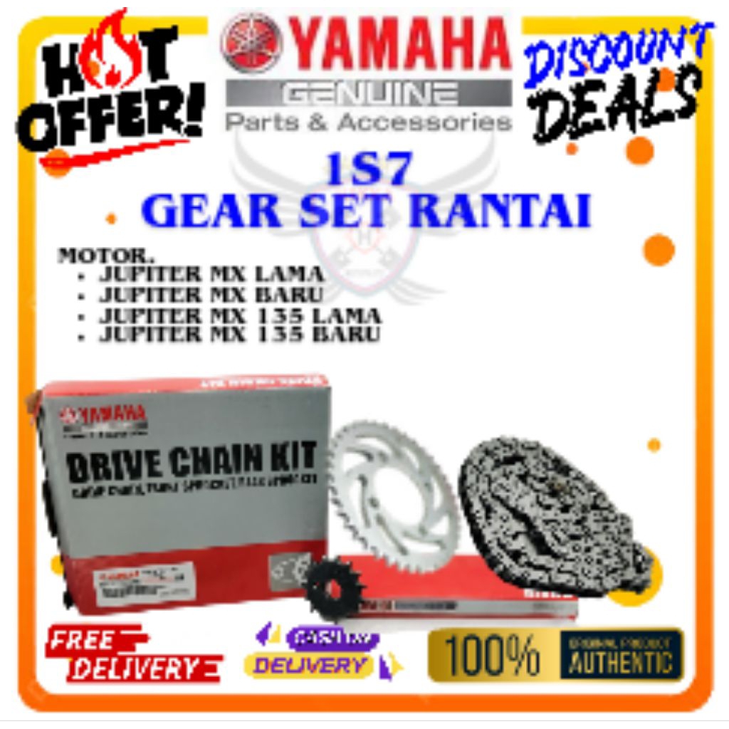 1S7 ORIGINAL GEAR SET + RANTAI YAMAHA JUPITER MX LAMA YAMAHA JUPITER MX NEW YAMAHA JUPITER MX 135 YA