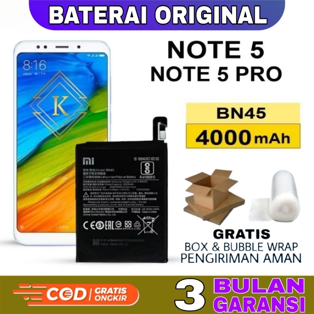 BATERAI BATRE XIAOMI REDMI NOTE 5 / NOTE 5 PRO BN45 ORIGINAL BATTERY BATEREI BATREI