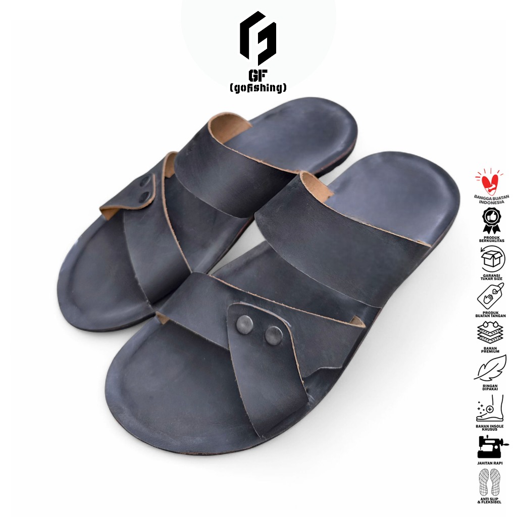 GF Sandal Pria Sandal Cowok (Sandal Kulit Sapi) Sandal Slide SD-13 Kulit Sapi Asli
