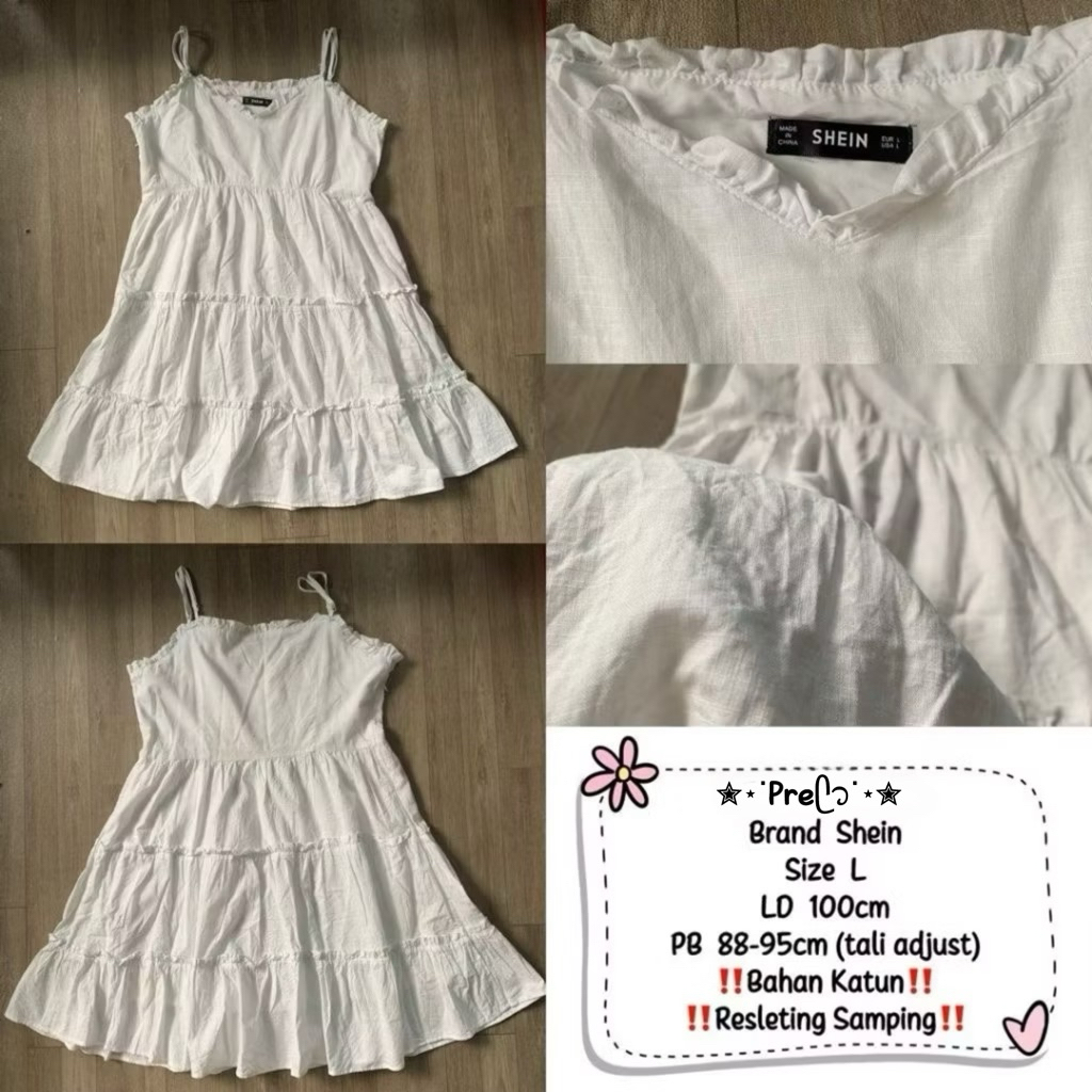 Dress Wanita Bahan Katun Umpak-Umpak Warna Putih