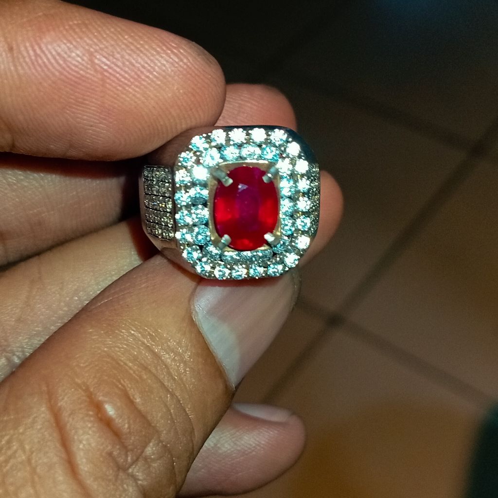 Vivid Red Ruby Africa ring perak microsetting