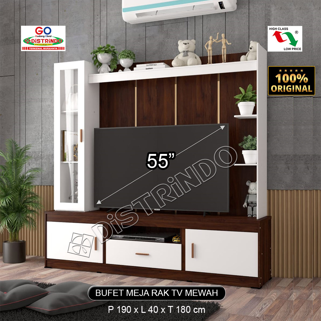 Promo Lokal  - Bufet Rak Meja TV 55" Mewah KUAT untuk BRACKET TV dengan Lemari Hias Kaca + Laci
