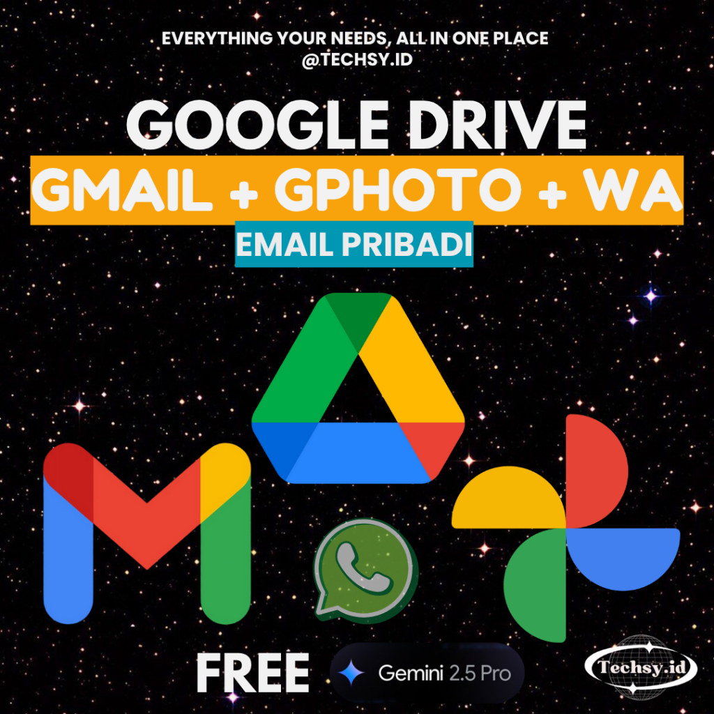 Google Drive Bonus Google Photos Gmail 2TB Gemini PRO | Garansi 1 Tahun Upgrade Email Pribadi