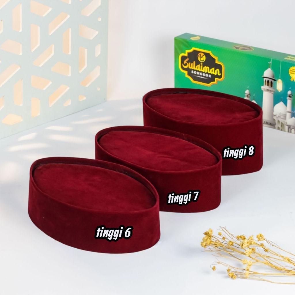 peci kopiah  pendek merah marun songkok pendek tinggi 6cm.7cm 8cm 9cm kopiah merah marun ceper musli