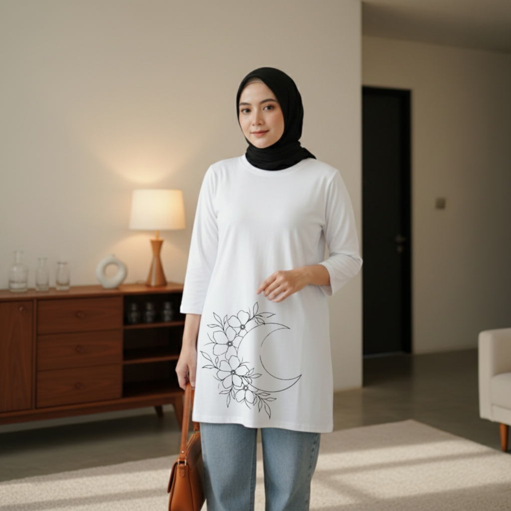 Pakaian Muslim Atasan Kaos Tunik Perempuan Dewasa Ukuran M L XL XXL Baju Tunik Wanita Terbaru