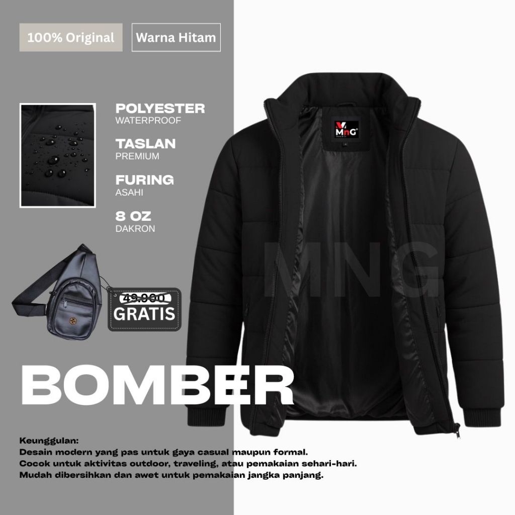 MnG Jaket Bomber Musim Dingin Pria Tebal Puffer Waterproof Windproof