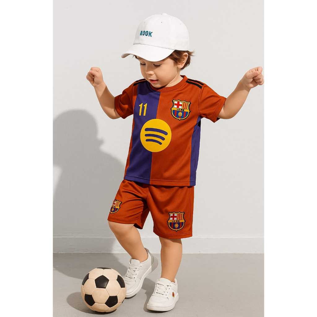 Setelan baju klub bola BARCELONA anak laki laki usia 1 sampai 13 tahun bahan jersey