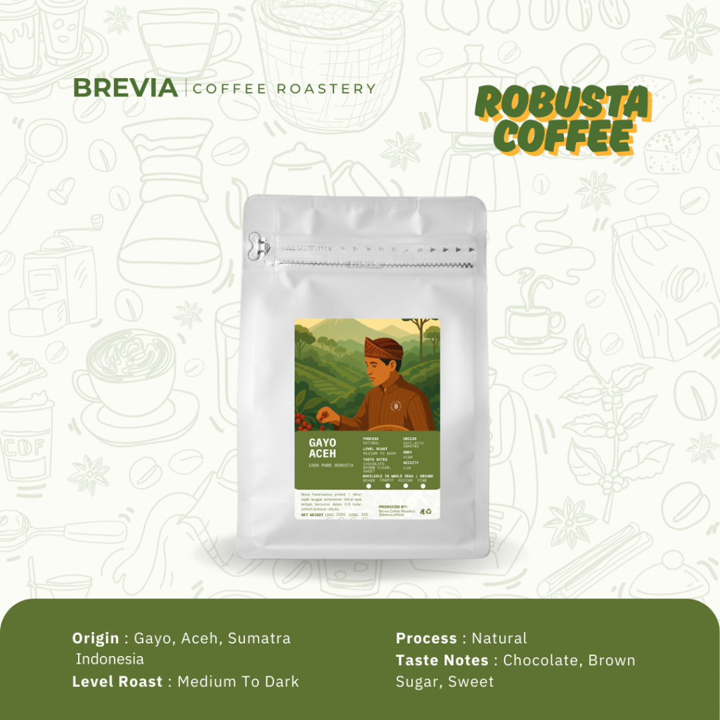 Brevia Coffee - Kopi Robusta Aceh Gayo Grade 1 Roasted Beans