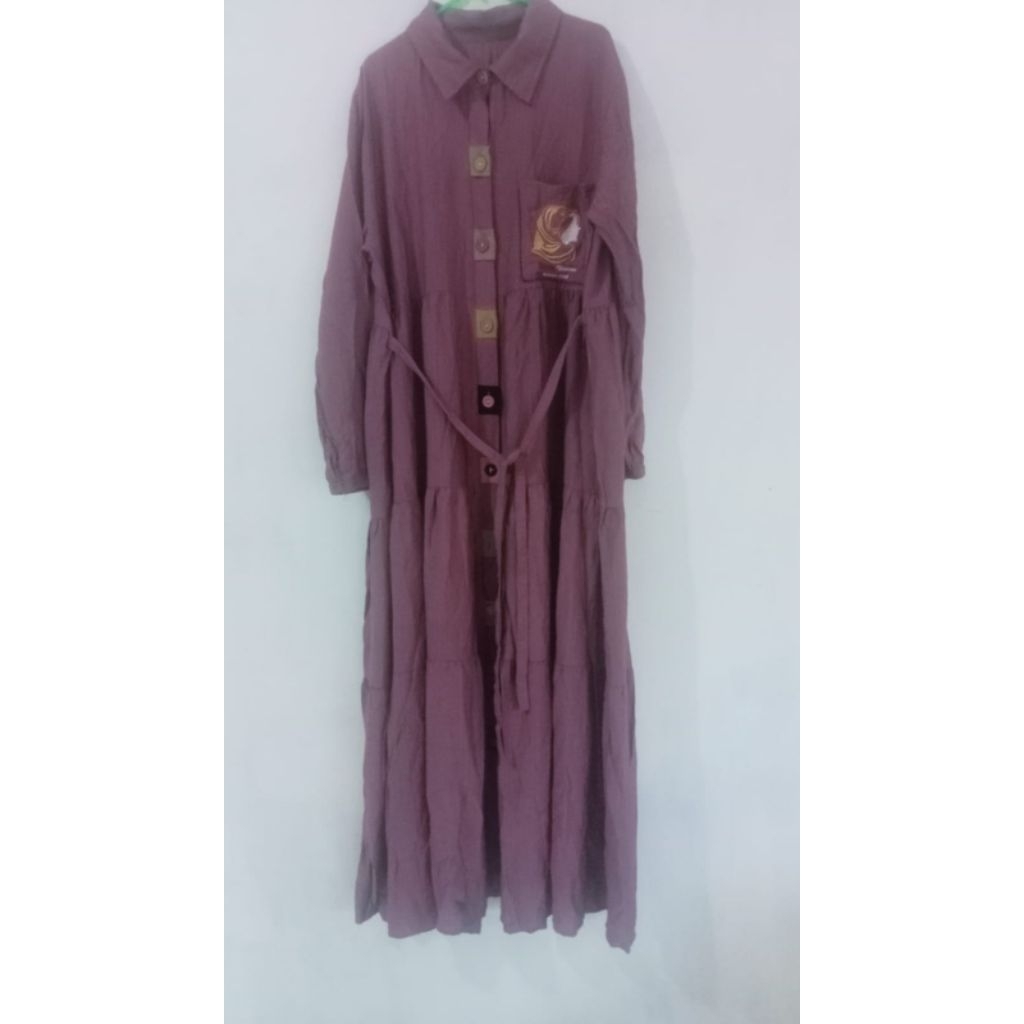 Baju gamis dress wanita warna ungu muda