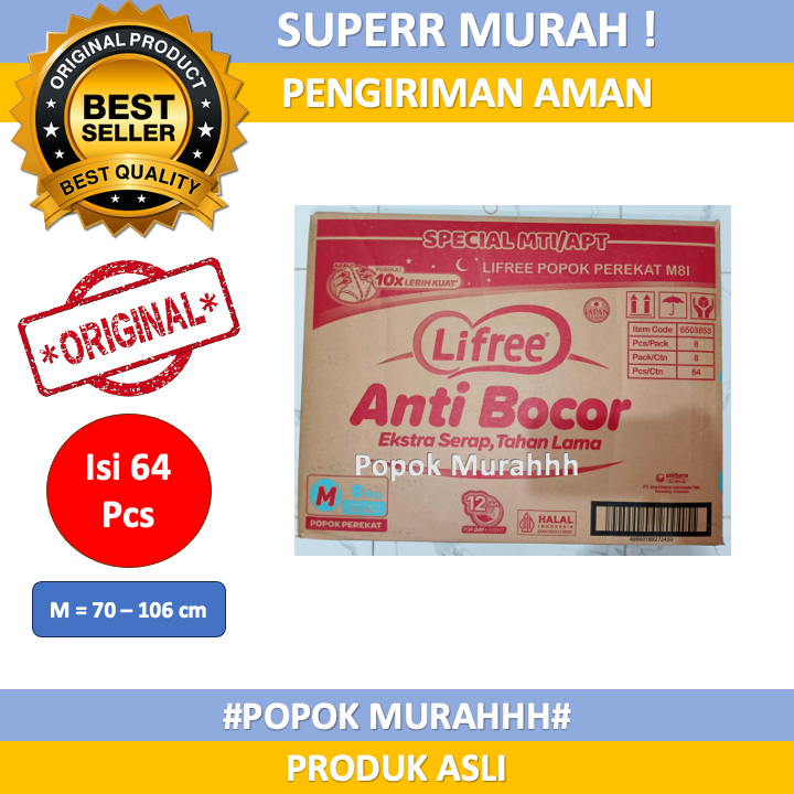 Lifree Popok Perekat Dewasa / Popok Dewasa Perekat Ukuran M8/L7/XL6 Isi 8/Karton