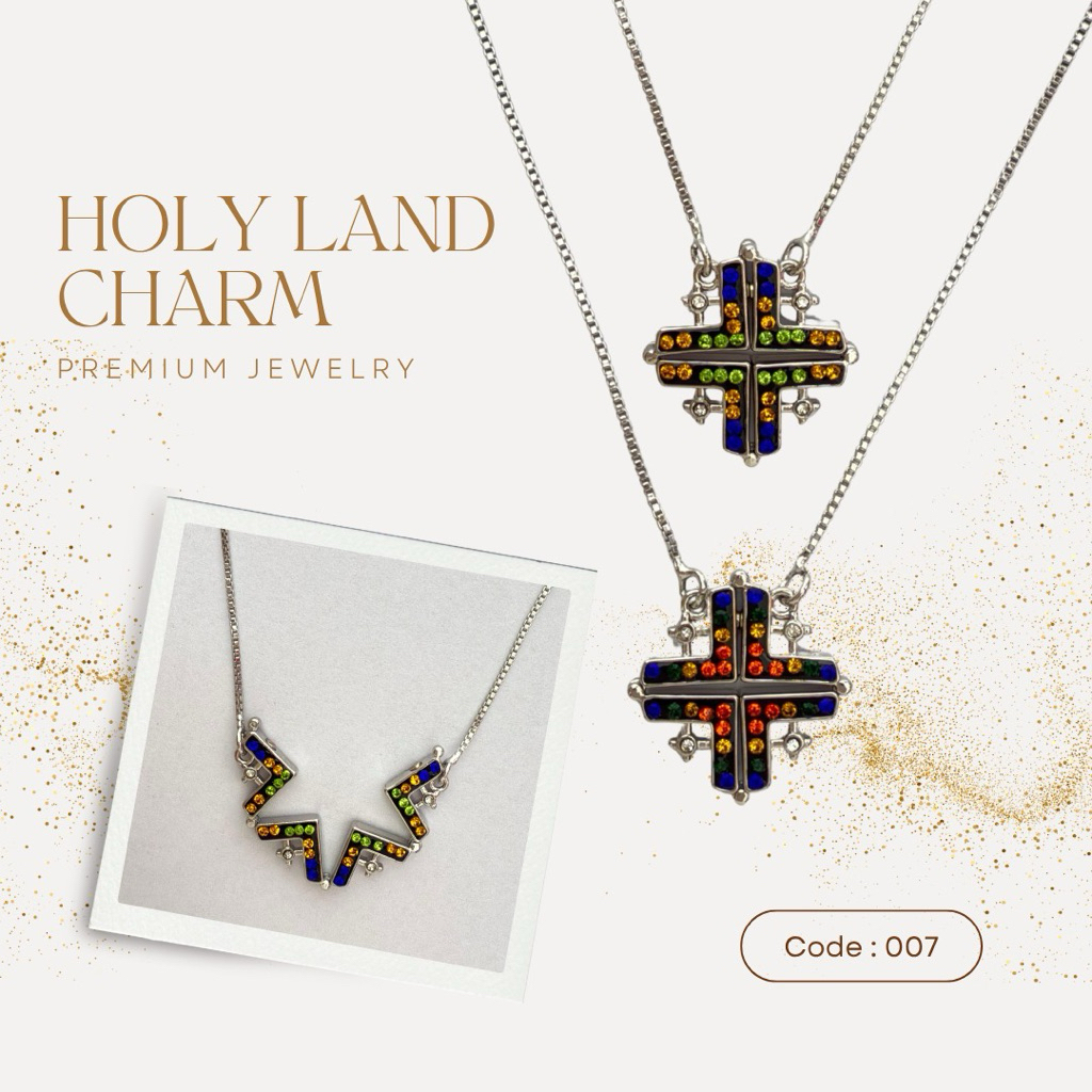 Holy Land Charm 007 – Jerusalem Cross Premium Necklace dari Bethlehem)