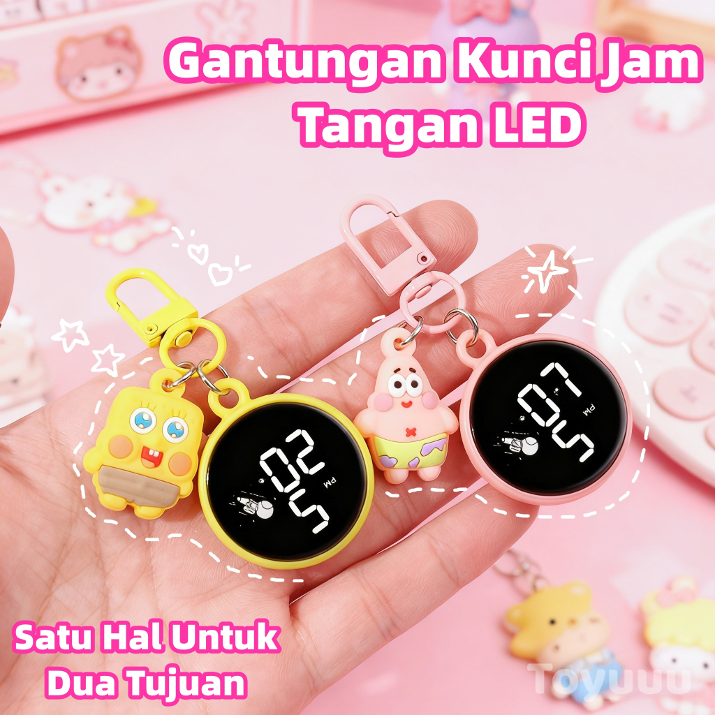 Gantungan Kunci Spongebob/Jam Led Digital Anak/Jam Anak Led Remaja/Jam Karakter Kunci Gantungan/Led 