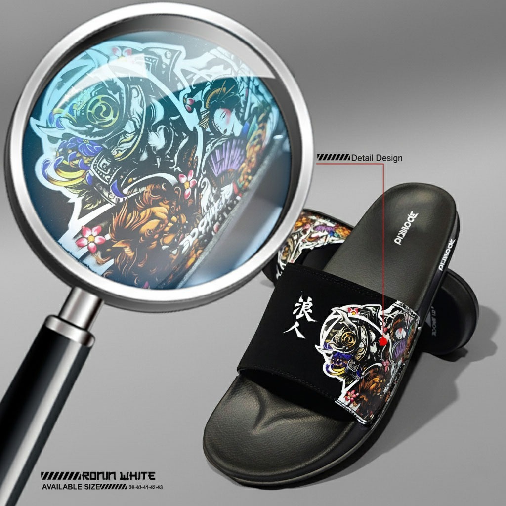 Sandal Slop Pria RONIN WHITE / Sandal Pria Distro / Sandal Slide  Pria Kekinian