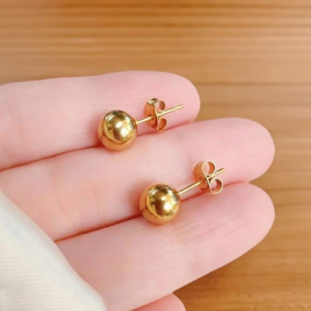 Anting Giwang Tusuk Bola Polos Emas 24 karat