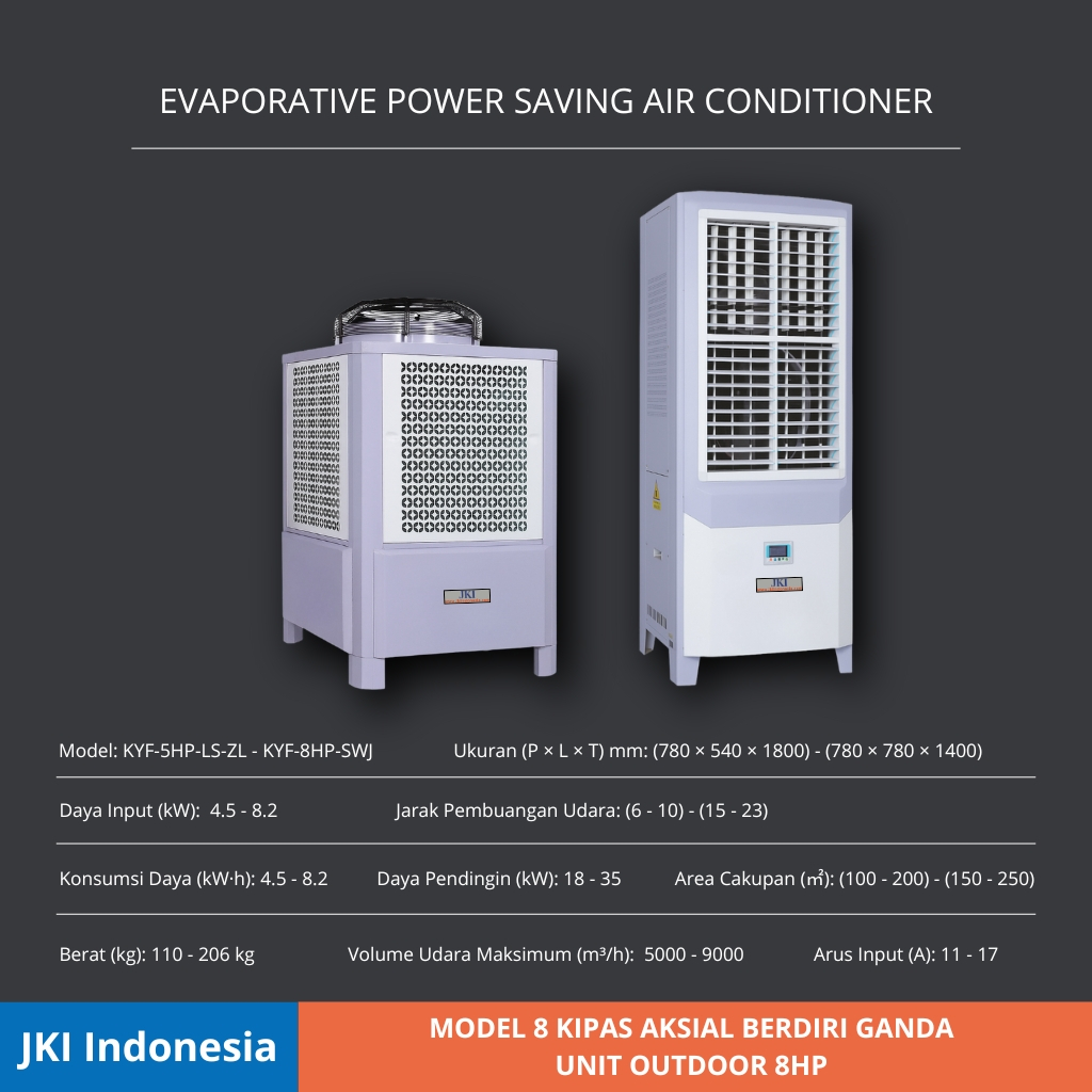AC Industri 8HP Kipas Aksial Berdiri Ganda | Evaporative Air Conditioner Outdoor | 5000–9000 m³/jam 