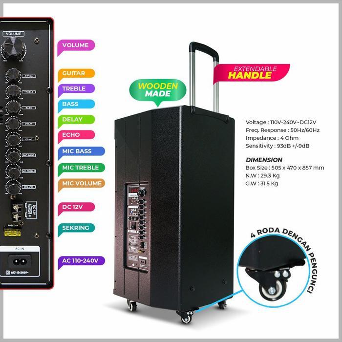 Speaker Portable Advance KK1600 KK-1600 15" Free 2Mic Wireless