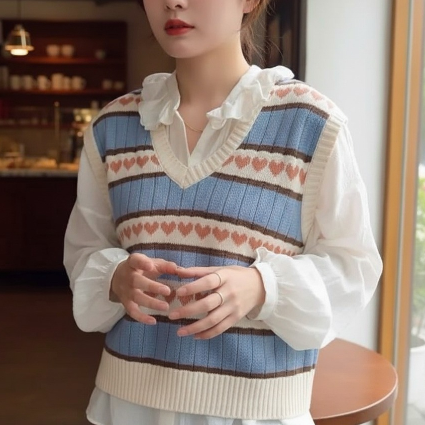 Baju rajut rajut premium rajut kekinian rajut murah rajut korean Rompi Vest knite Love Korean Style