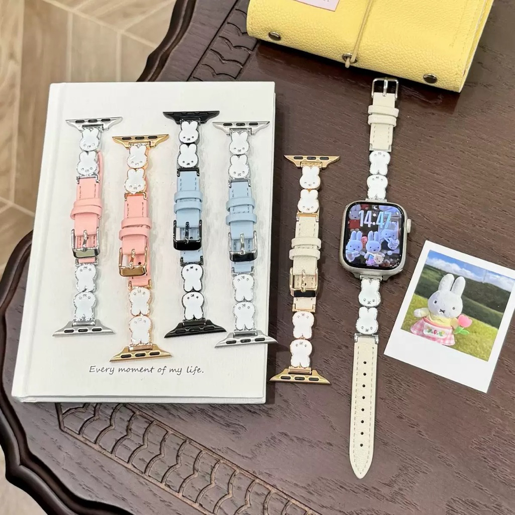 Strap Apple Watch Samsung Huawei Xiaomi Fit Pro 3 4 GT 4 5 6 gelang bunny bear denim tali smartwatch