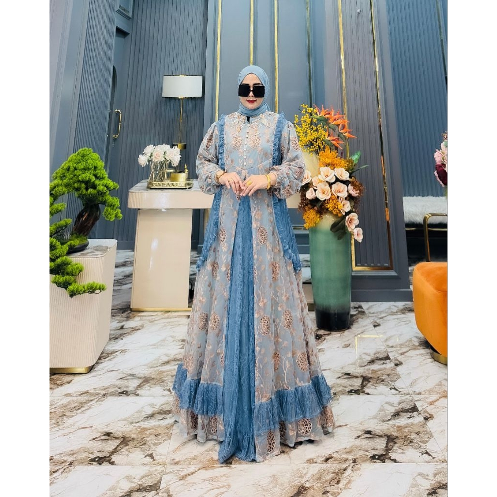 SOFIYA DRESS SET PASHMINA BY SITI ASOPUROH GAMIS ORGANZA MILKY