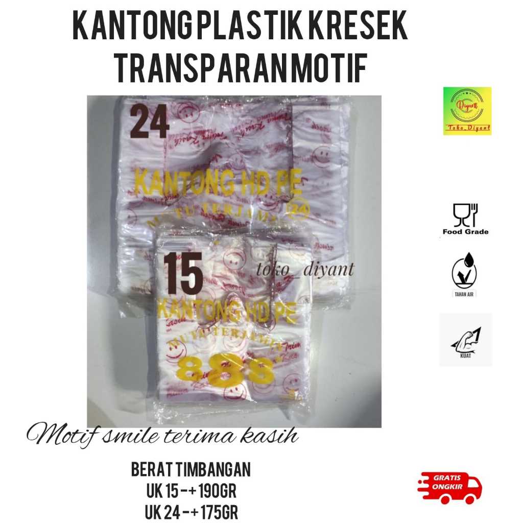 Kantong Plastik kresek SMILE terima kasih bening uk 15 & 24 | kresek bening terima kasih | kresek ku