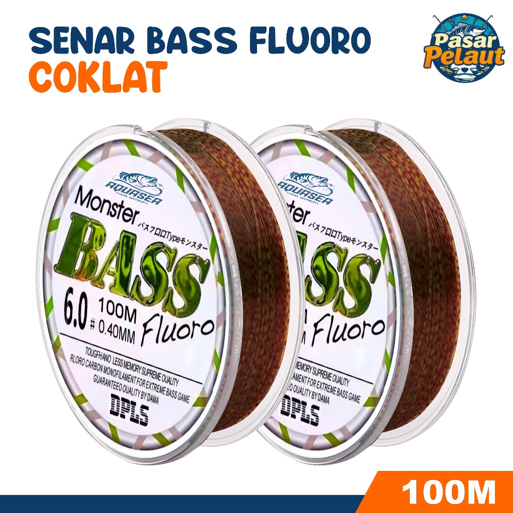 PASAR PELAUT Tali Pancing  Bass FLUOROCARBON 100M  Coklat Emas Senar Pancing  Sangat kuat