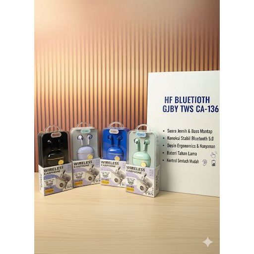 Earphone Wireless TWS BT-GJBY CA-136 SUPERBASS / Handsfree Bluetooth Nirkabel Earbuds TWS Portable