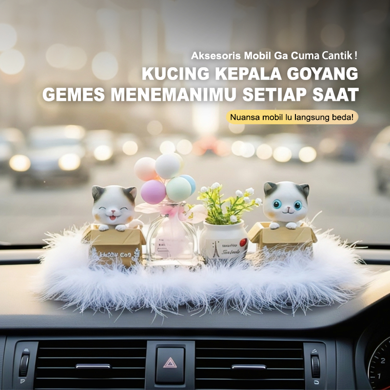 READY [ PAKET KOMPLIT ] Aksesoris Mobil Kucing Lucu Kepala Goyang Parfum Pajangan Mobil Lucu Estetik