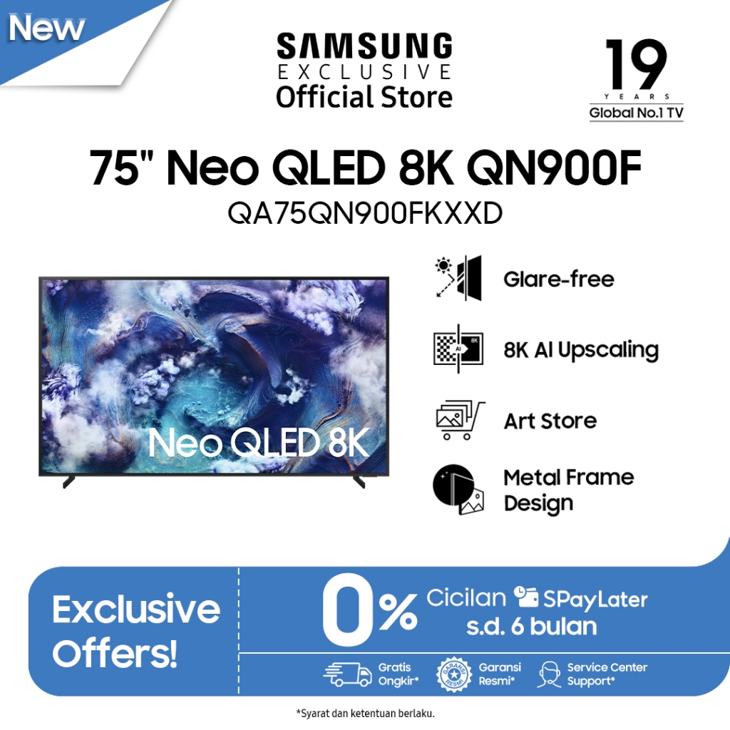 Samsung Smart TV 75" Neo QLED 8K QN900 | Metal Frame Design | 8K AI Upscaling | QA75QN900FKXXD