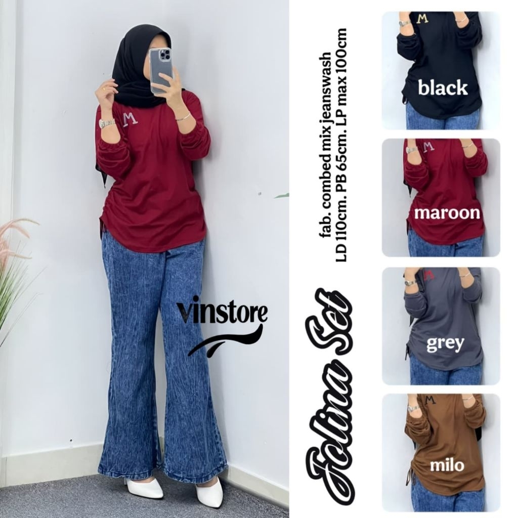 Jolina Set by Vinstore Setelan celana kulot wanita jumbo kekinian outfit trendy