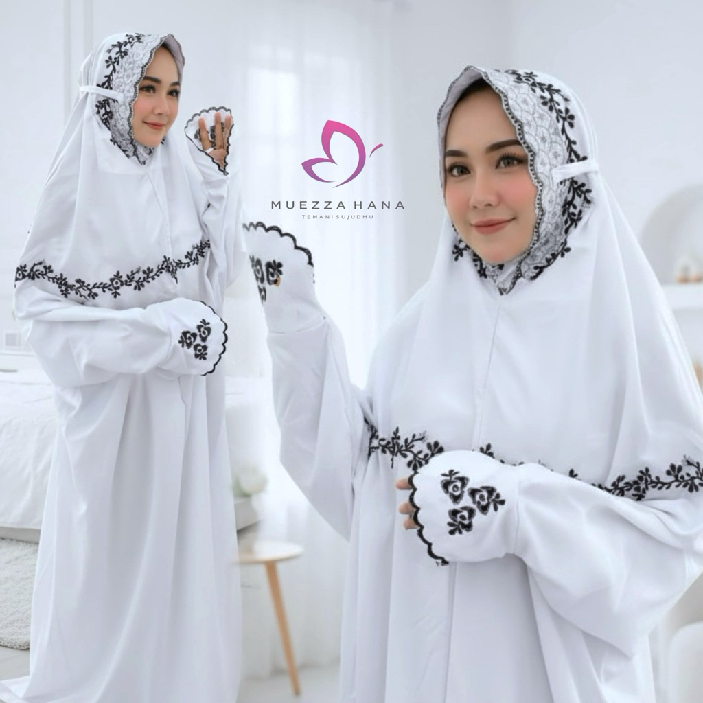 Mukena Lajuran Jumbo Polino Premium Putih Original Bordir Bunga Kalung Khas Kudus Mewah – Telekung T