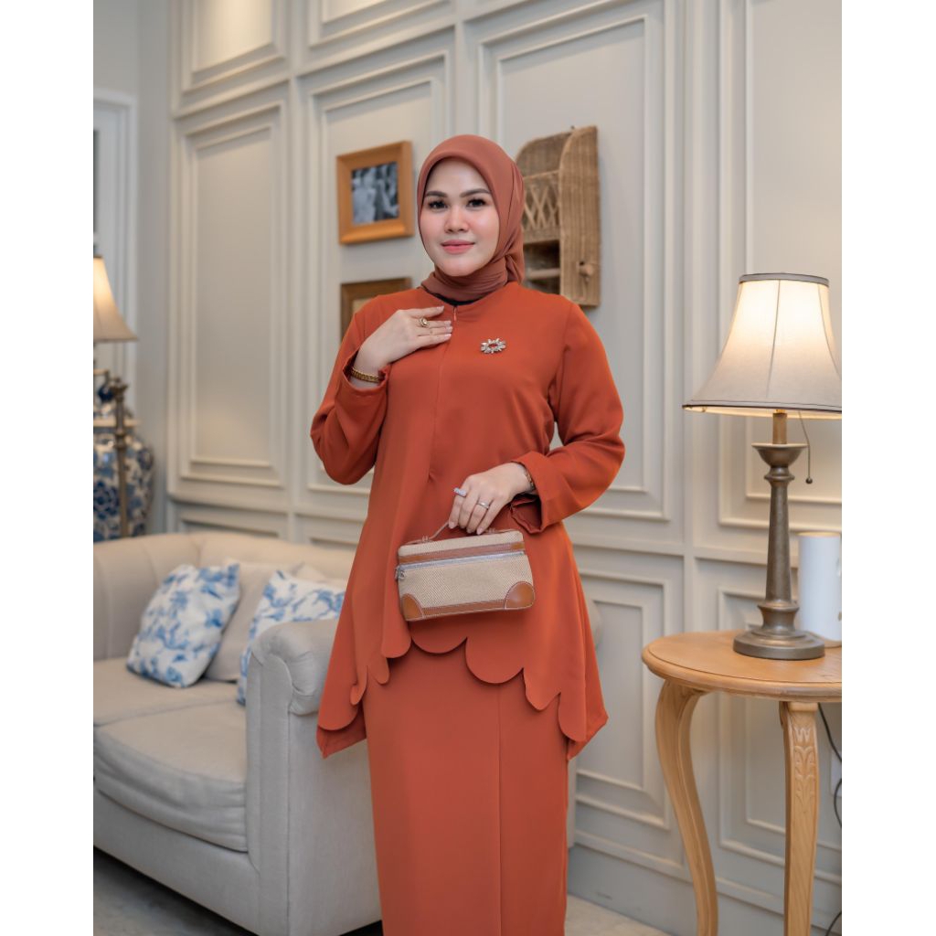 SLAVINA_SET BAJU KURUNG MELAYU POLOS PREMIUM SETELAN ROK WANITA KEKINIAN