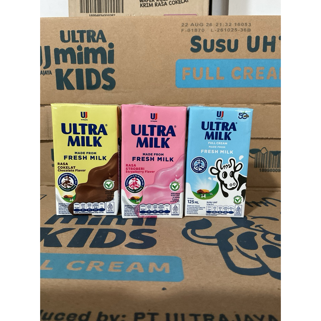 Susu UHT ultramilk 125ml 1 karton isi 40pcs stroberi cokelat fullcream