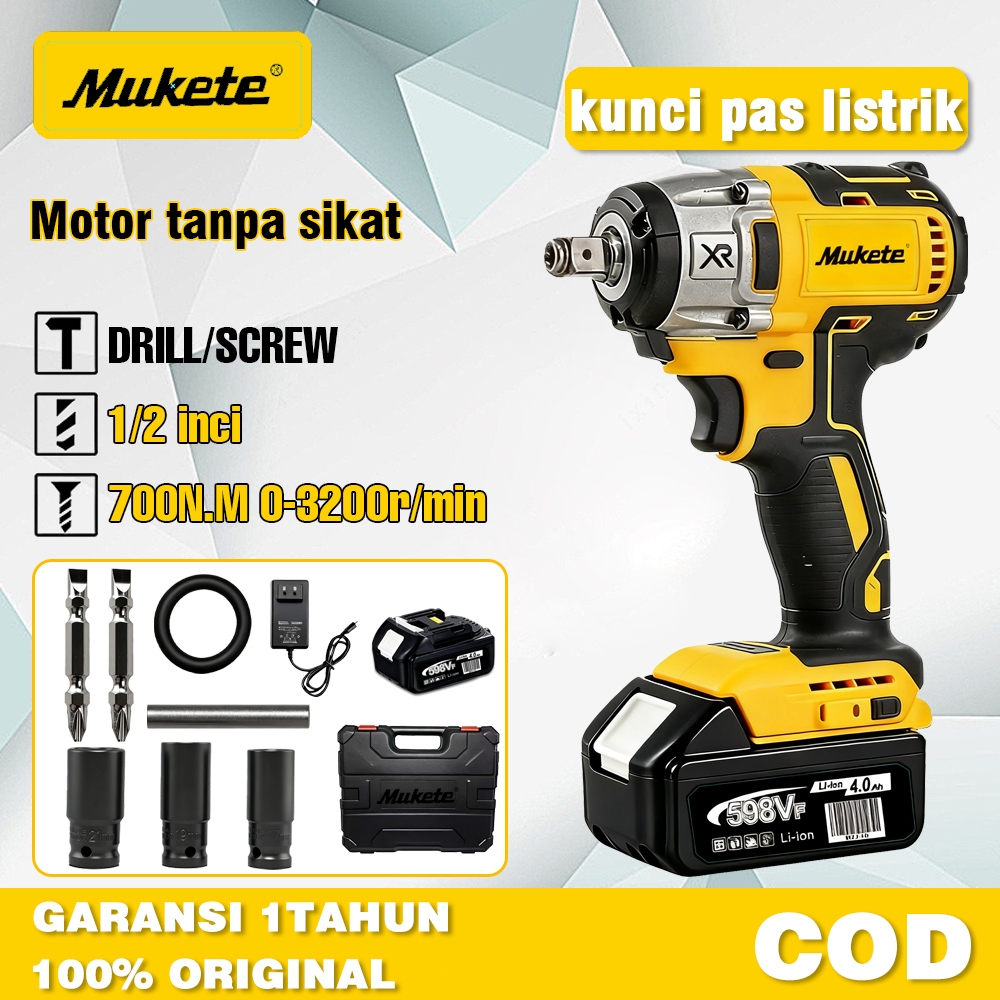 Mukete 700NM impact wrench impact cordless 598V mesin impact Baterai Impek Baterai Kunci Impact