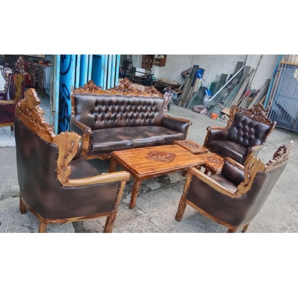 Sofa Jati Ukir Romawi Mahkota 3111 + Meja (Kursi Ruang Tamu)