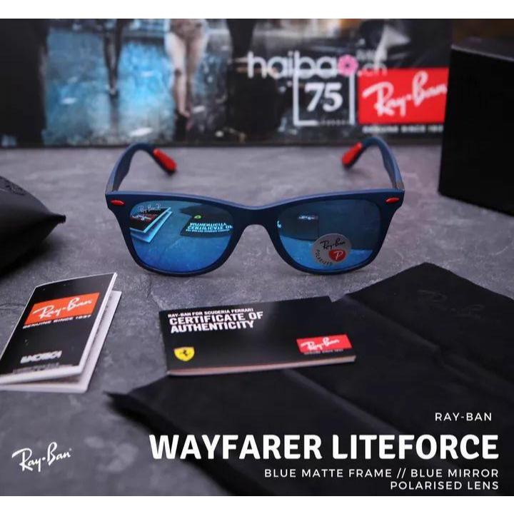 Kacamata RayBan Liteforce Ferrari RB4195M 52 20 Polarized F604H0 Blue Matte Original