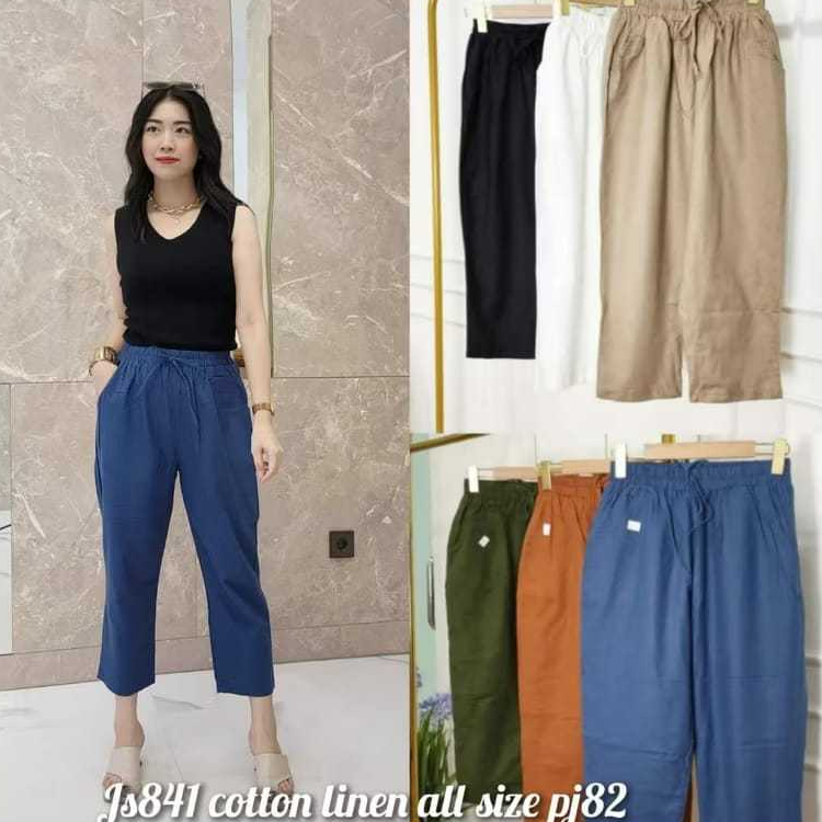 Celana Linen Wanita Premium Pinggang Full Karet Tali | Celana 7/8 Wanita Linen | Celana 841 Linen 7/