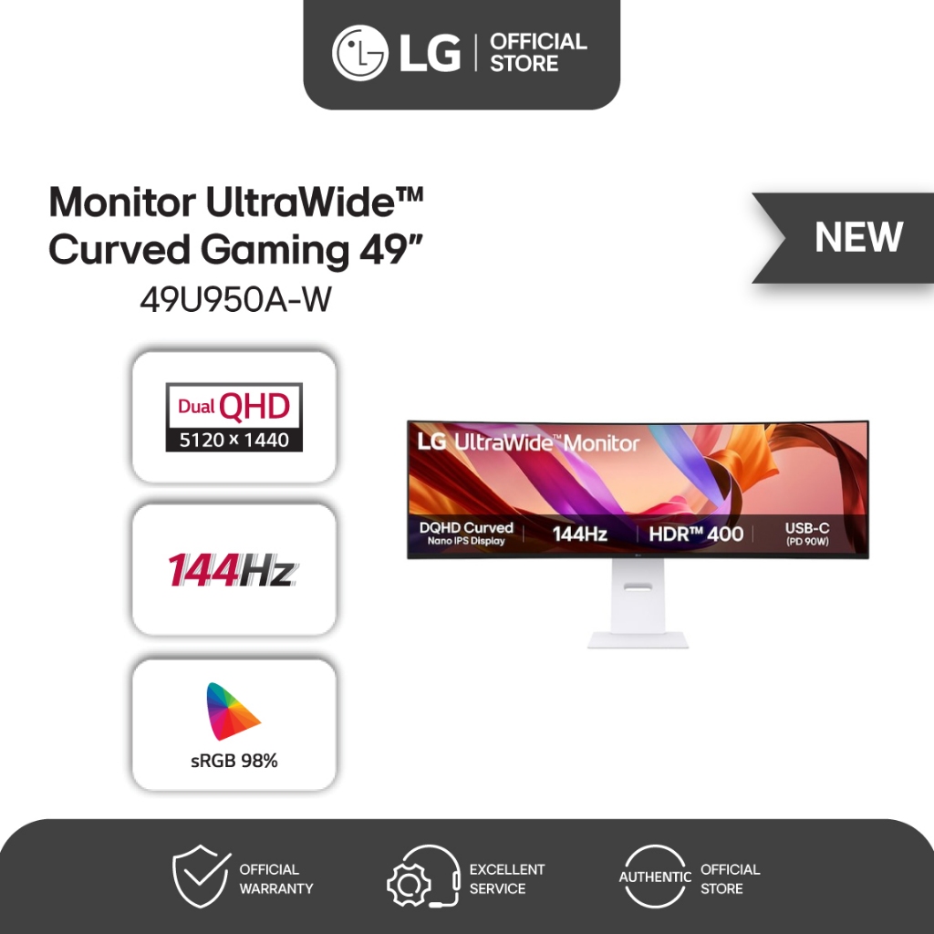 LG Monitor 49 inch Gaming Monitor Curved Layar Melengkung IPS UltraWide DQHD 5120 x 1440 144Hz Refre