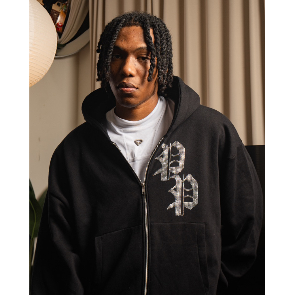 Double P Rhinestone Zip Hoodie - POSPICC Essentiel