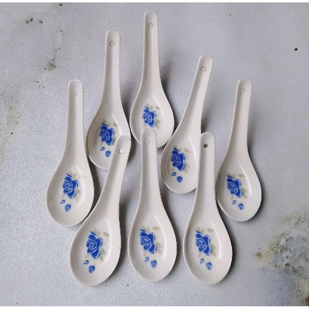 Sendok bebek keramik motif bunga biru 8pcs