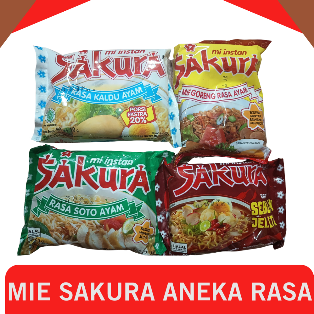 Mie Sakura Aneka Rasa Mi Instan Kaldu Ayam Goreng Soto Seblak