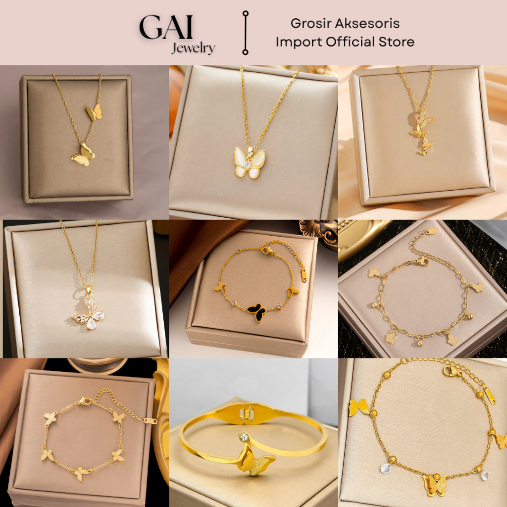 Set Kalung / Gelang / Anting Liontin Kupu-Kupu Titanium Asli Anti Karat,  Aksesoris Wanita Best Sell