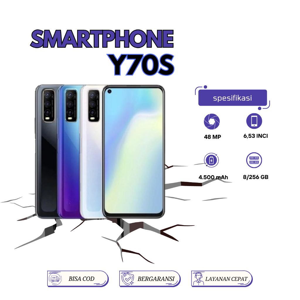 HP VIVO Y70S RAM 8/256GB KAMERA 48 MP LAYAR 6.53 inci GARANSI 1 TAHUN ORIGINAL