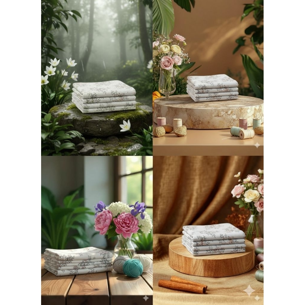 Kain Sifon Ceruty Motif Bunga Kecil Floral Premium | Bahan Dress Gamis Blouse Rok Lebar 150cm | Ceru