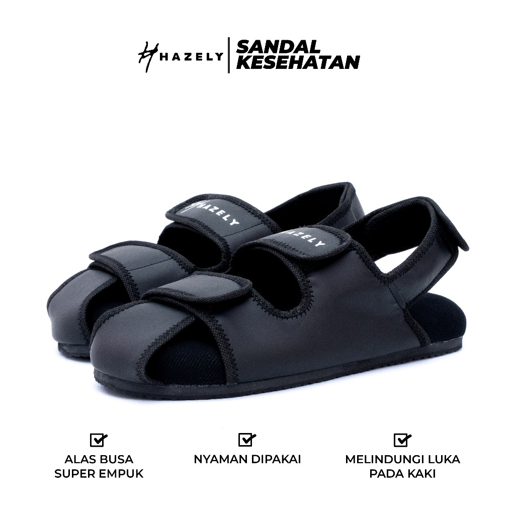 Sandal Diabetes Super Empuk - Sandal Kesehatan Wanita/Pria Super Empuk - JACK HITAM - HAZELY INDONES