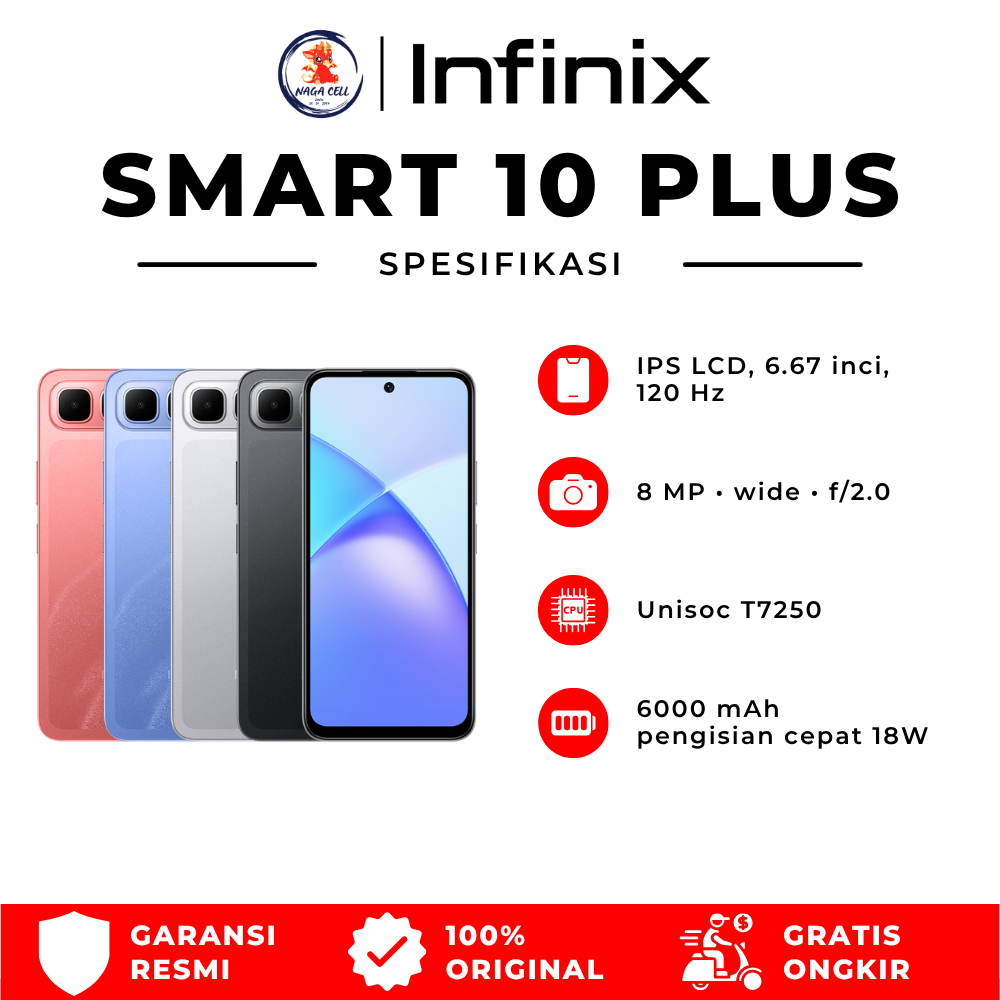 Infinix Smart 10 Plus 8/128GB - Up to 16GB Extended RAM - 6.67 inch 120Hz HD+ - T7250 - 6000 mAh