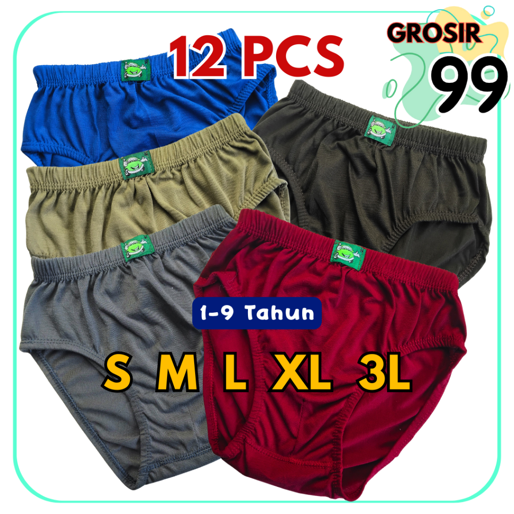 TERLARIS 12 Pcs Celana Dalam Anak LABEL Celana Dalam Anak Laki Laki - Random Warna GROSIR99